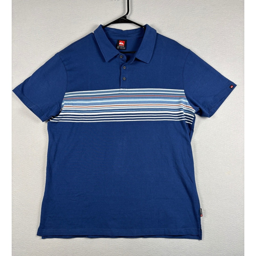 Quiksilver Striped Polo Shirt Short Sleeve Casual XL Blue Multi Stripe
